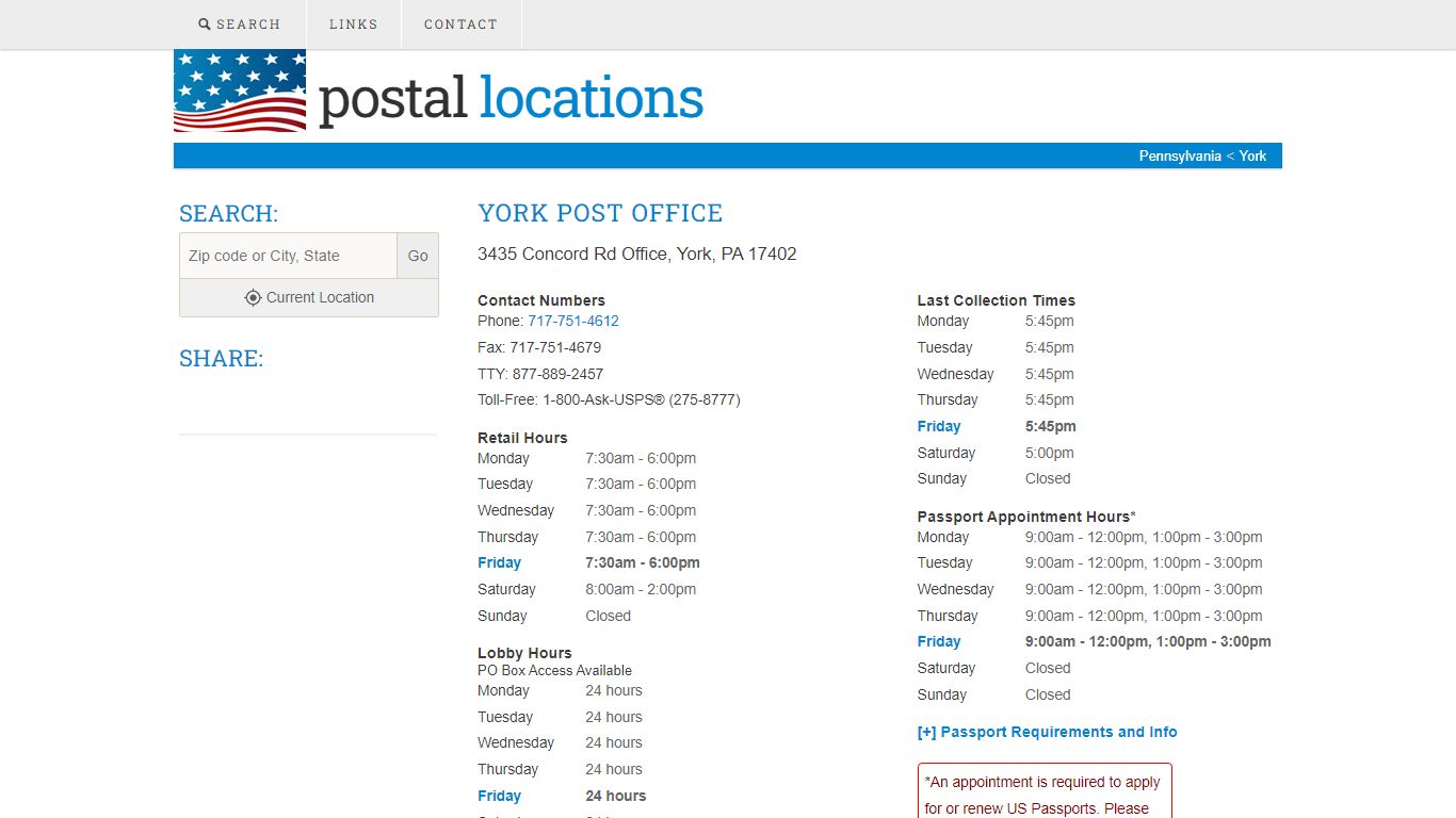 Post Office in York, PA - Hours and Location - Postal Locations